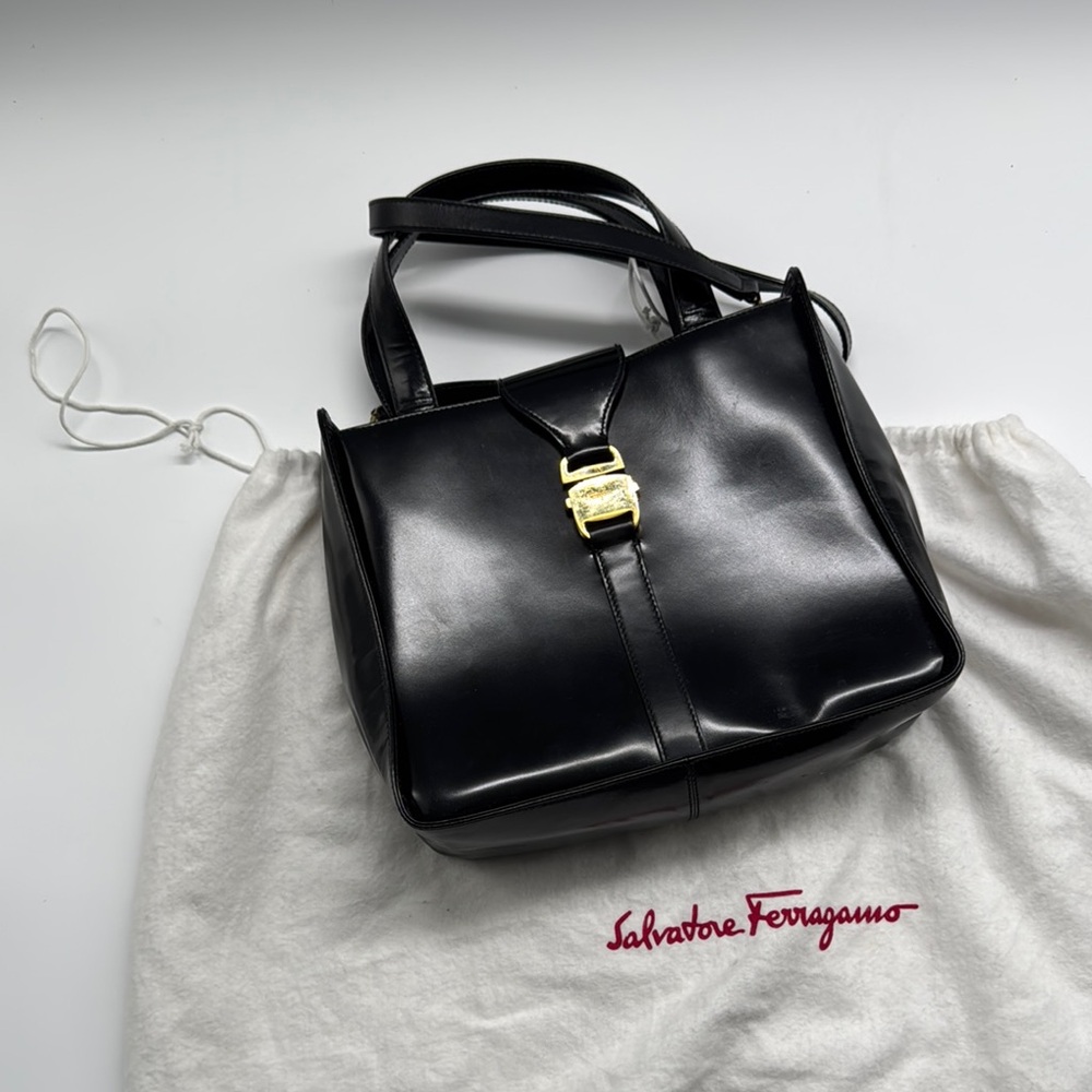 Salvatore Ferragamo Black Satchel with Gold Hardware